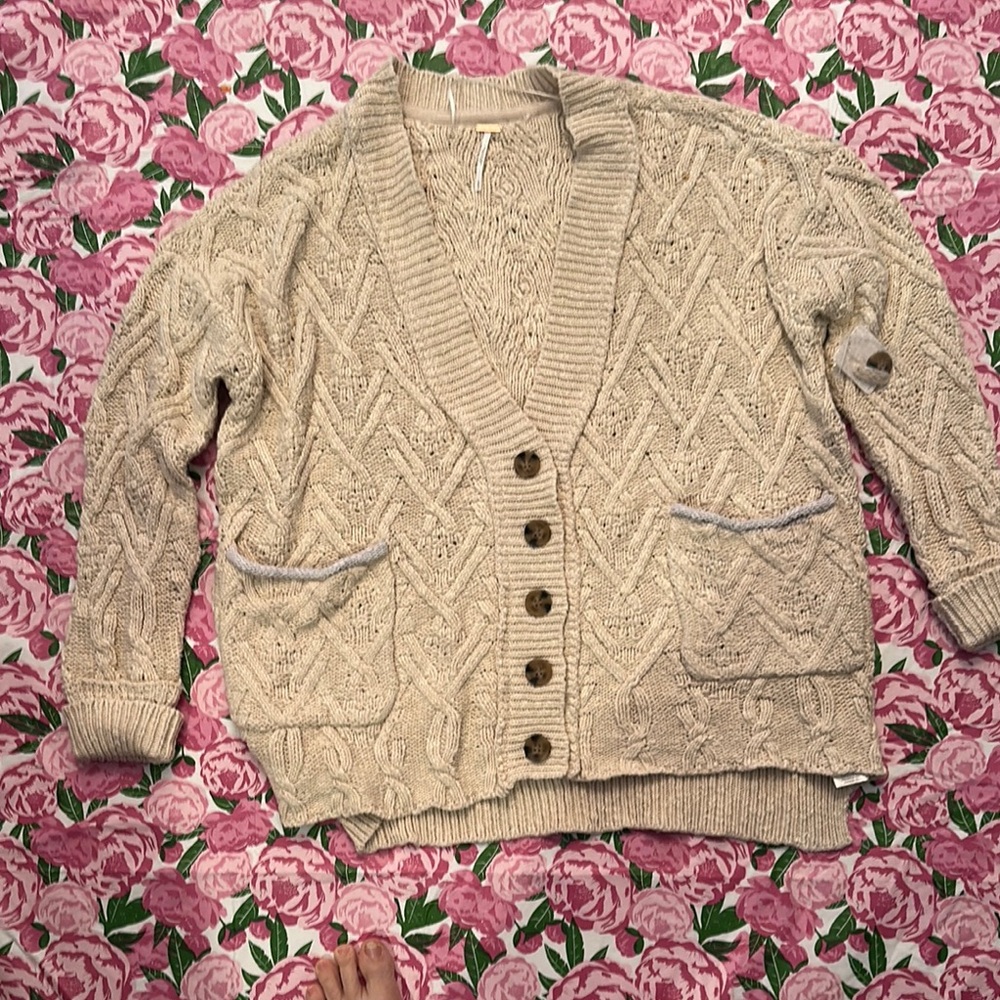 Cozy Beige Cable Knit Cardigan Sweater